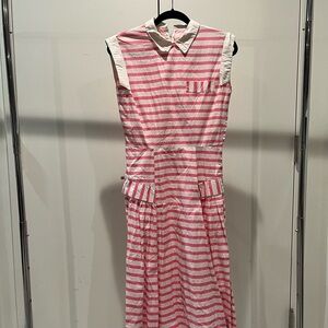 Pink and White Striped Sleeveless Dress